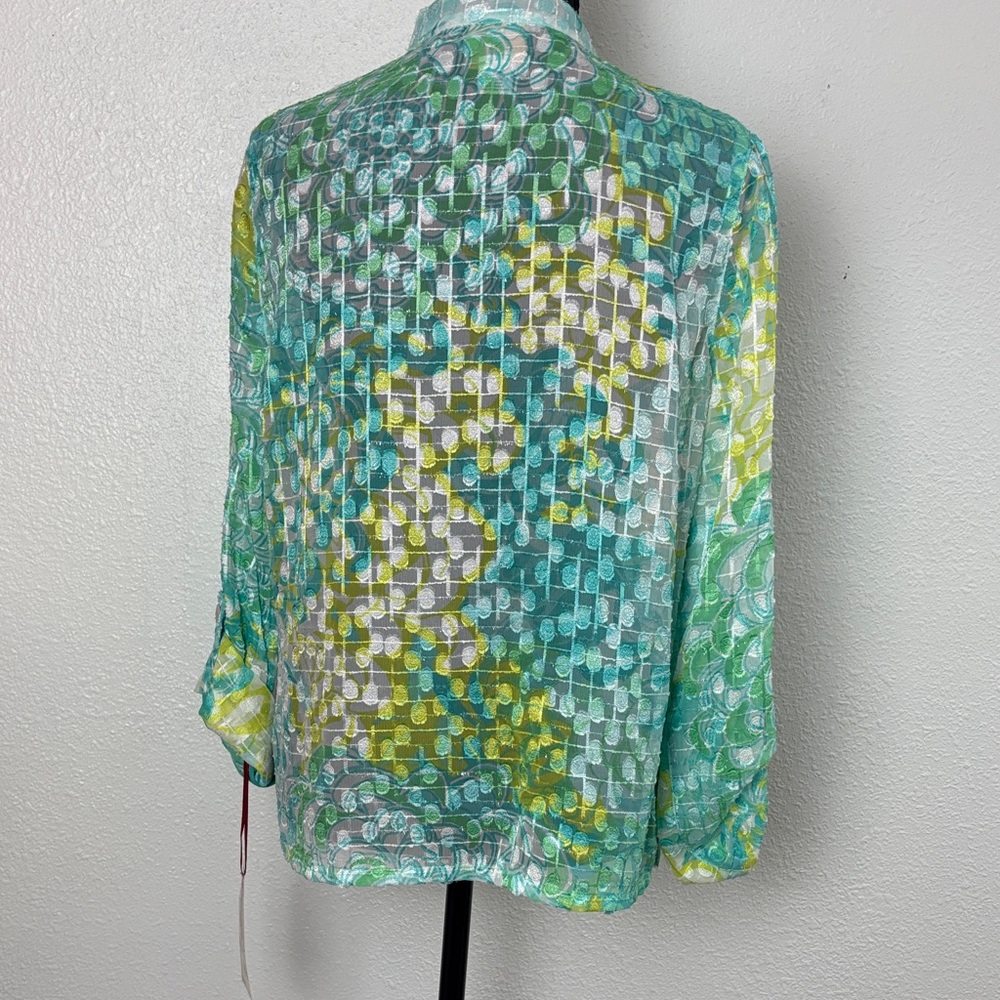 NWT Ruby Rd Aqua Green Abstract Print Button Up Blouse Size 8 - Picture 5 of 9